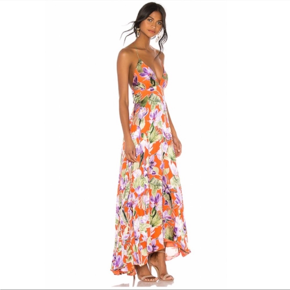 Alice + Olivia Hetty Halter Neck Maxi Dress in Floral Palm Coral